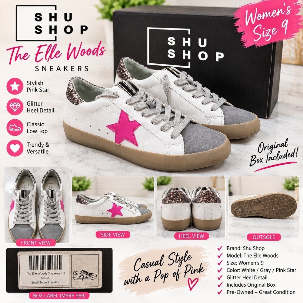 Shu Shop The Elle Woods Sneakers White Pink Star Glitter Womens 9 Low Top Shoes